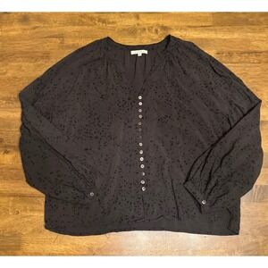Z‎ Supply Button Down Top Blouse Long Sleeve Relaxed Fit Black Medium